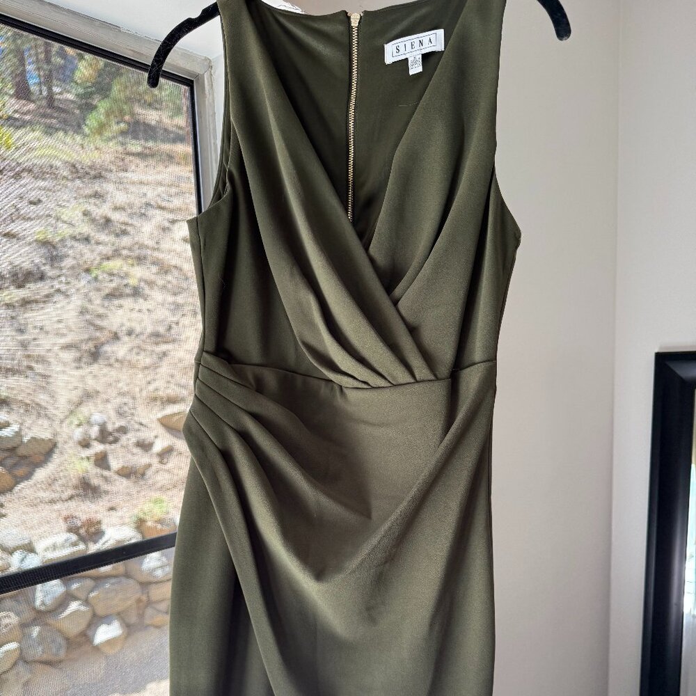 SIENA | Olive Green Wrap Dress with Gold Hardware, Size 6 (Six)